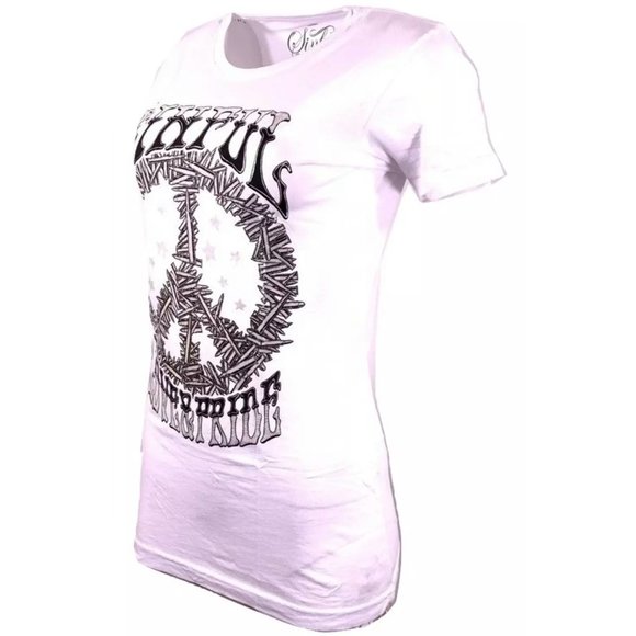 Sinful AFFLICTION Women's S/S T-Shirt PEACE & LOVE - Picture 2 of 6